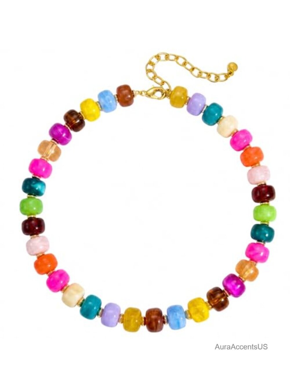 Chunky Beaded Necklace for Women - Gold Plated Resin Summer Boho Statement